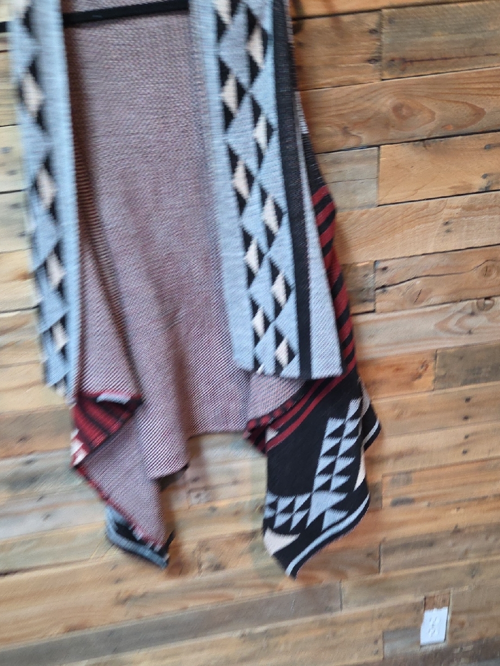 Tribal Pattern Knit Poncho in Black, Gray & Red